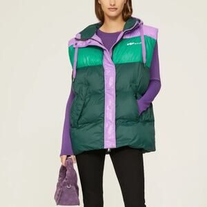 OOF Colorblock Oversized Puffer Vest Green Purple Size 2 Pockets Oversized $378
